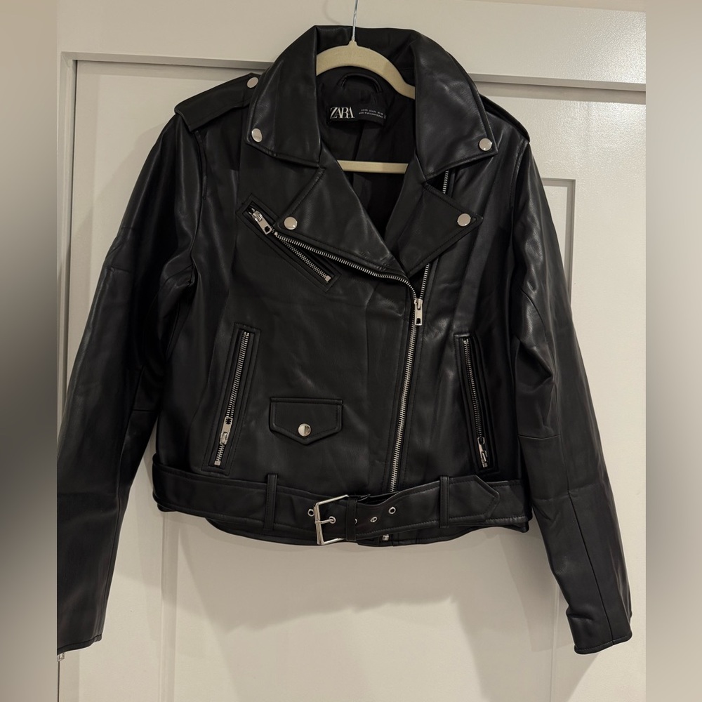 Zara Black Leather Biker Jacket